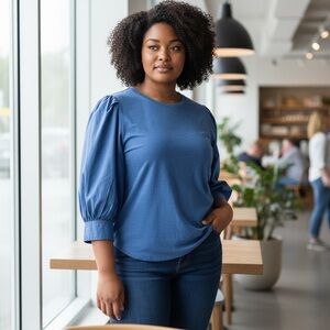 Lauren Ralph Lauren Poplin Puff Sleeve Top XL‎